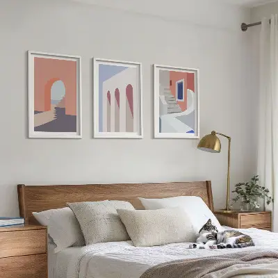 Set di quadri incorniciati con illustrazioni architettoniche minimaliste