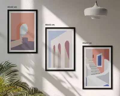 Set di quadri incorniciati con illustrazioni architettoniche minimaliste
