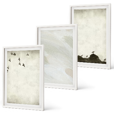 Set di 3 quadri Uccelli rocce pennellate decorazioni