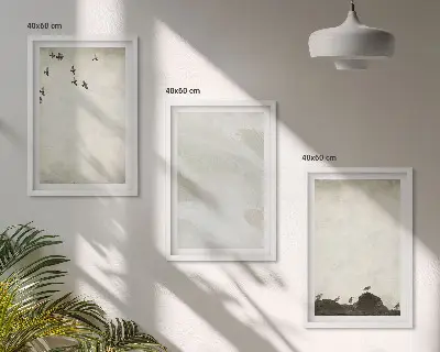 Set di 3 quadri con decorazioni di uccelli e rocce a pennellate