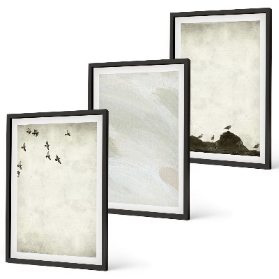 Set di 3 quadri Uccelli rocce pennellate decorazioni