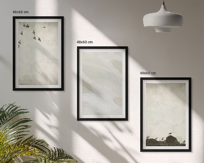 Set di 3 quadri Uccelli rocce pennellate decorazioni