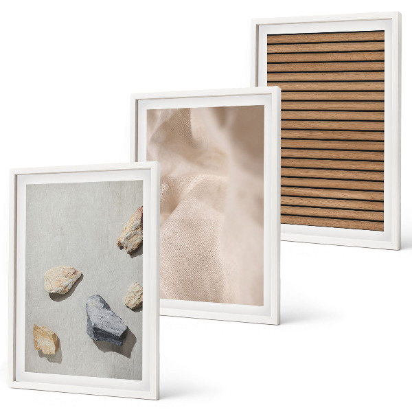 Set di 3 quadri Trame di pietre, legno e tessuti