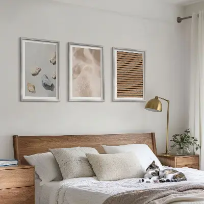 Set di 3 quadri con stampa effetto trame di pietre, legno e tessuti