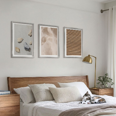 Set di 3 quadri Trame di pietre, legno e tessuti