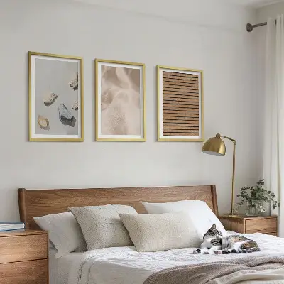 Set di 3 quadri con stampa effetto trame di pietre, legno e tessuti