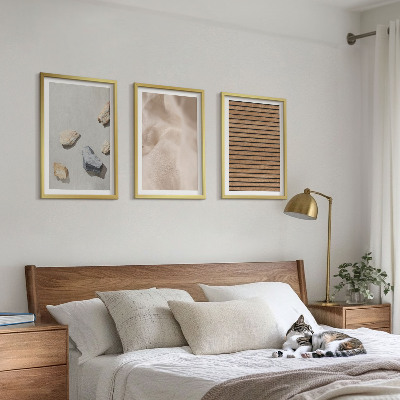 Set di 3 quadri Trame di pietre, legno e tessuti
