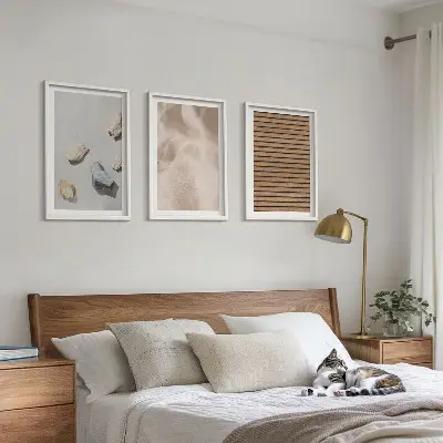 Set di 3 quadri con stampa effetto trame di pietre, legno e tessuti