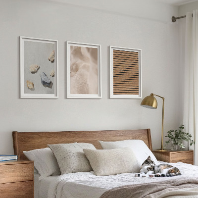 Set di 3 quadri Trame di pietre, legno e tessuti