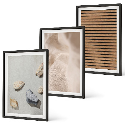 Set di 3 quadri Trame di pietre, legno e tessuti