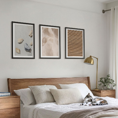 Set di 3 quadri Trame di pietre, legno e tessuti