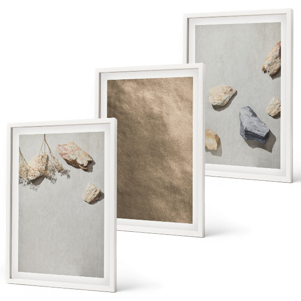 Set di 3 quadri Strutture naturali sulla spiaggia di sassi