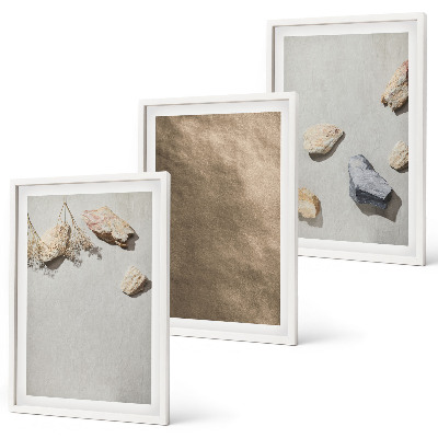 Set di 3 quadri Strutture naturali sulla spiaggia di sassi