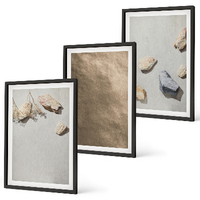 Set di 3 quadri Strutture naturali sulla spiaggia di sassi