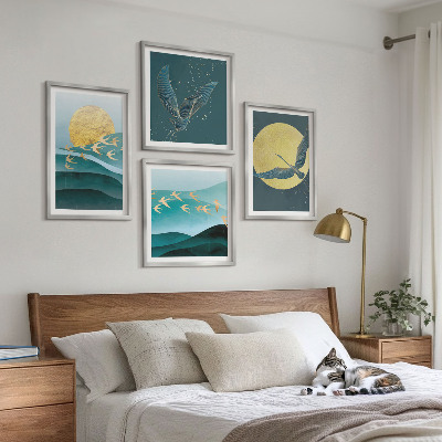 Polittico con cornice Paesaggi eleganti con uccelli