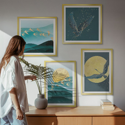 Polittico con cornice Paesaggi eleganti con uccelli
