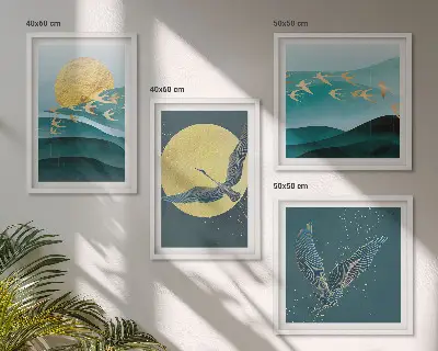 Paesaggi eleganti con uccelli polittico con cornice