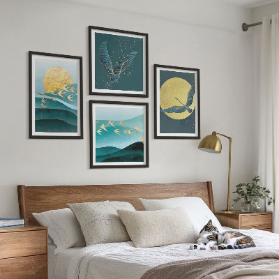 Polittico con cornice Paesaggi eleganti con uccelli