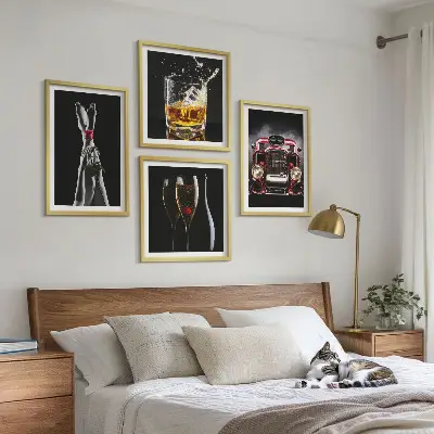 Stampa artistica da parete gambe di donna rosa con vino