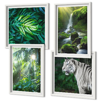 Composizione di 4 quadri Cascata della Tigre Bianca nella Giungla