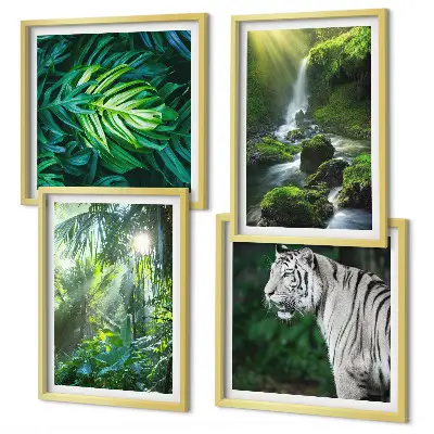 Cascata della Tigre Bianca nella Giungla composizione di 4 quadri