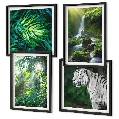 Cascata della Tigre Bianca nella Giungla composizione di 4 quadri