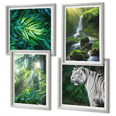 Composizione di 4 quadri Cascata della Tigre Bianca nella Giungla