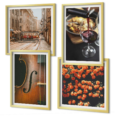 Polittico con cornice Fiori vintage, strada, vino, violino