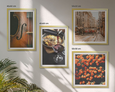 Polittico con cornice Fiori vintage, strada, vino, violino