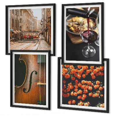 Polittico con cornice Fiori vintage, strada, vino, violino