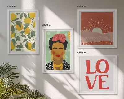 Galleria a parete con stampa a tema limoni e frase d'amore paesaggio stile Frida
