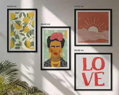 Galleria a parete con stampa a tema limoni e frase d'amore paesaggio stile Frida
