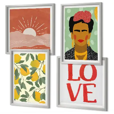 Galleria a parete con stampa a tema limoni e frase d'amore paesaggio stile Frida