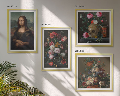 Composizione di 4 quadri Fiori vintage, teschio, Monna Lisa