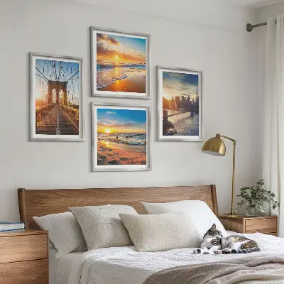 Ponti tramonti città quadro polittico con cornice