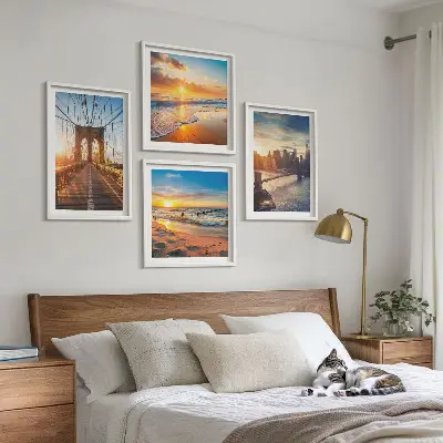 Ponti tramonti città quadro polittico con cornice