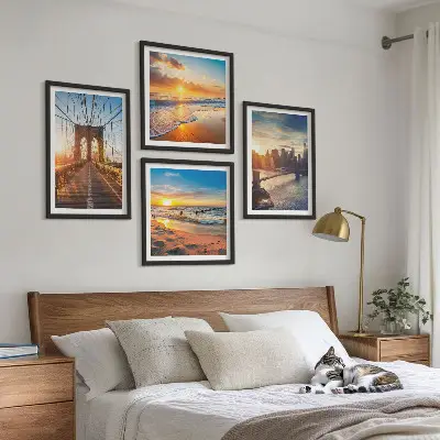 Ponti tramonti città quadro polittico con cornice