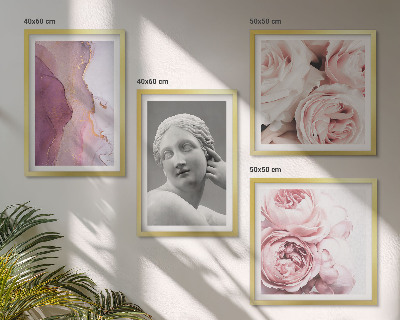 Composizione di 4 quadri Scultura di peonia raffigurante una donna