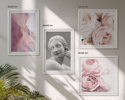Composizione di 4 quadri Scultura di peonia raffigurante una donna