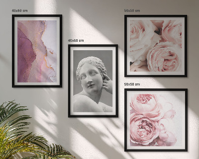 Composizione di 4 quadri Scultura di peonia raffigurante una donna