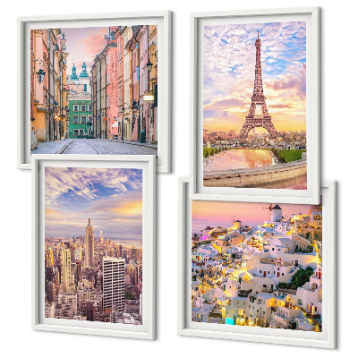 Polittico con cornice New York Parigi Oia Varsavia crepuscolo