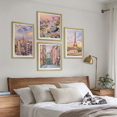 Polittico con cornice New York Parigi Oia Varsavia crepuscolo