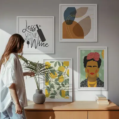 Polittico con cornice con stampa di limoni, vino e ritratto di Frida