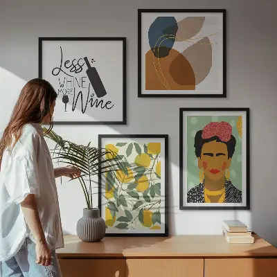 Polittico con cornice con stampa di limoni, vino e ritratto di Frida