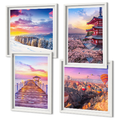 Composizione di 4 quadri Paesaggi celesti romantici