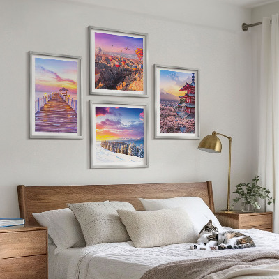 Composizione di 4 quadri Paesaggi celesti romantici