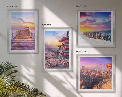 Composizione di 4 quadri Paesaggi celesti romantici