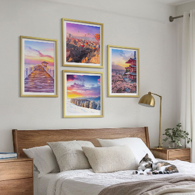 Composizione di 4 quadri Paesaggi celesti romantici
