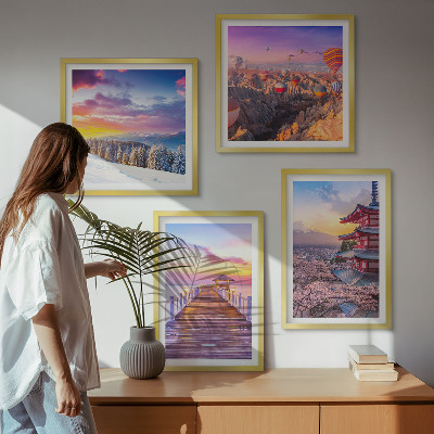 Composizione di 4 quadri Paesaggi celesti romantici
