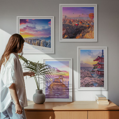 Composizione di 4 quadri Paesaggi celesti romantici